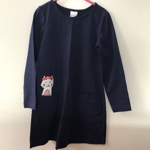 Hanna Andersson Dress Navy with Cat Design